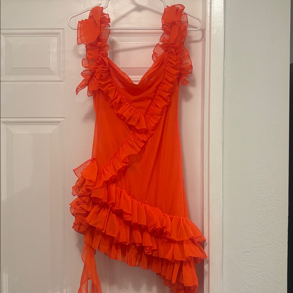 Fashion Nova Ruffled Orange Dress - Needs Work - Picture 3 of 8